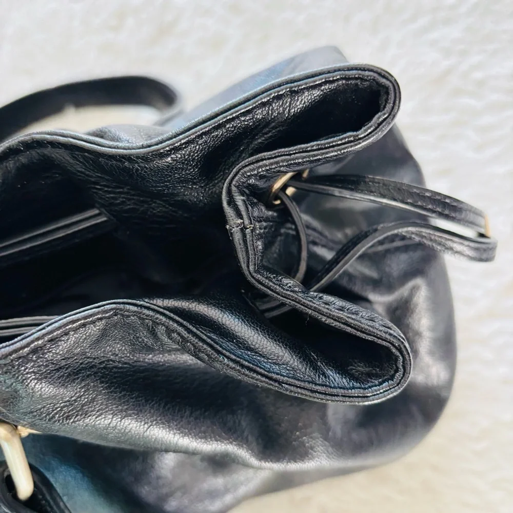 Michael Kors Drawstring Black Leather Satchel Bag w/ Dustbag